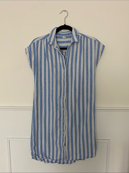 Old Navy Dresses & Skirts - Old Navy Blue & White Vertical Stripe Midi Shirt Dress